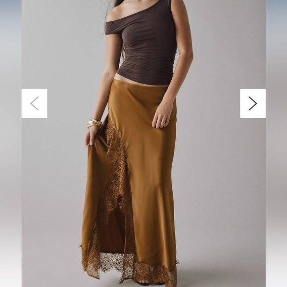 Urban Outfitters Dresses & Skirts - SEARCHING FOR Saqi Asymmetrical Lace Trim Satin Maxi Skirt by Kimchi blue